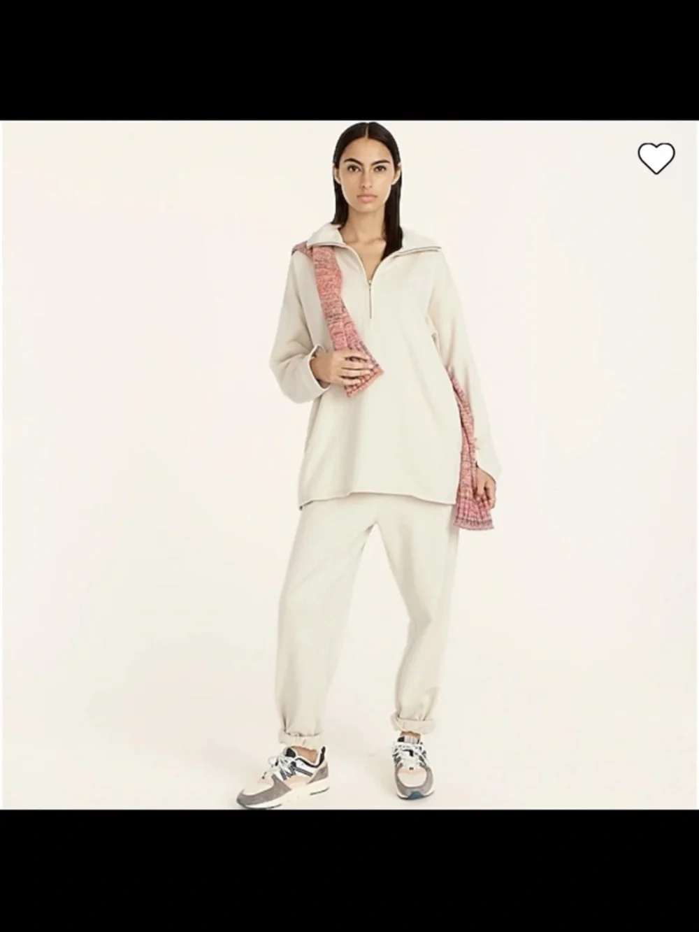 J. Crew University terry long half-zip tunic Cream Quarter-Zip Pullover